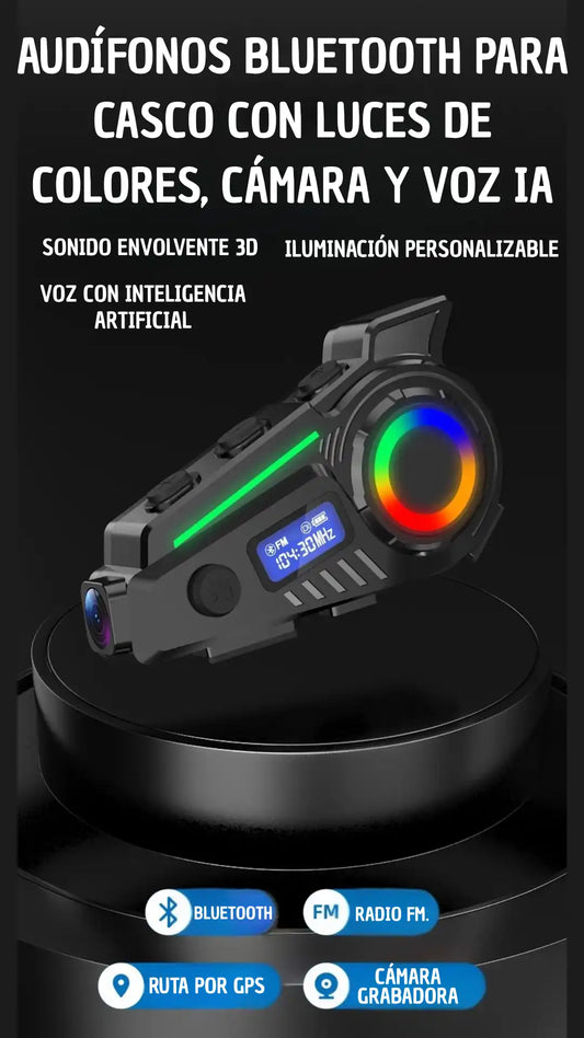 Intercomunicador de Moto Para Casco con Cámara, Bluetooth, GPS, Asistente con IA e Impermeable ➕ Envío Gratis