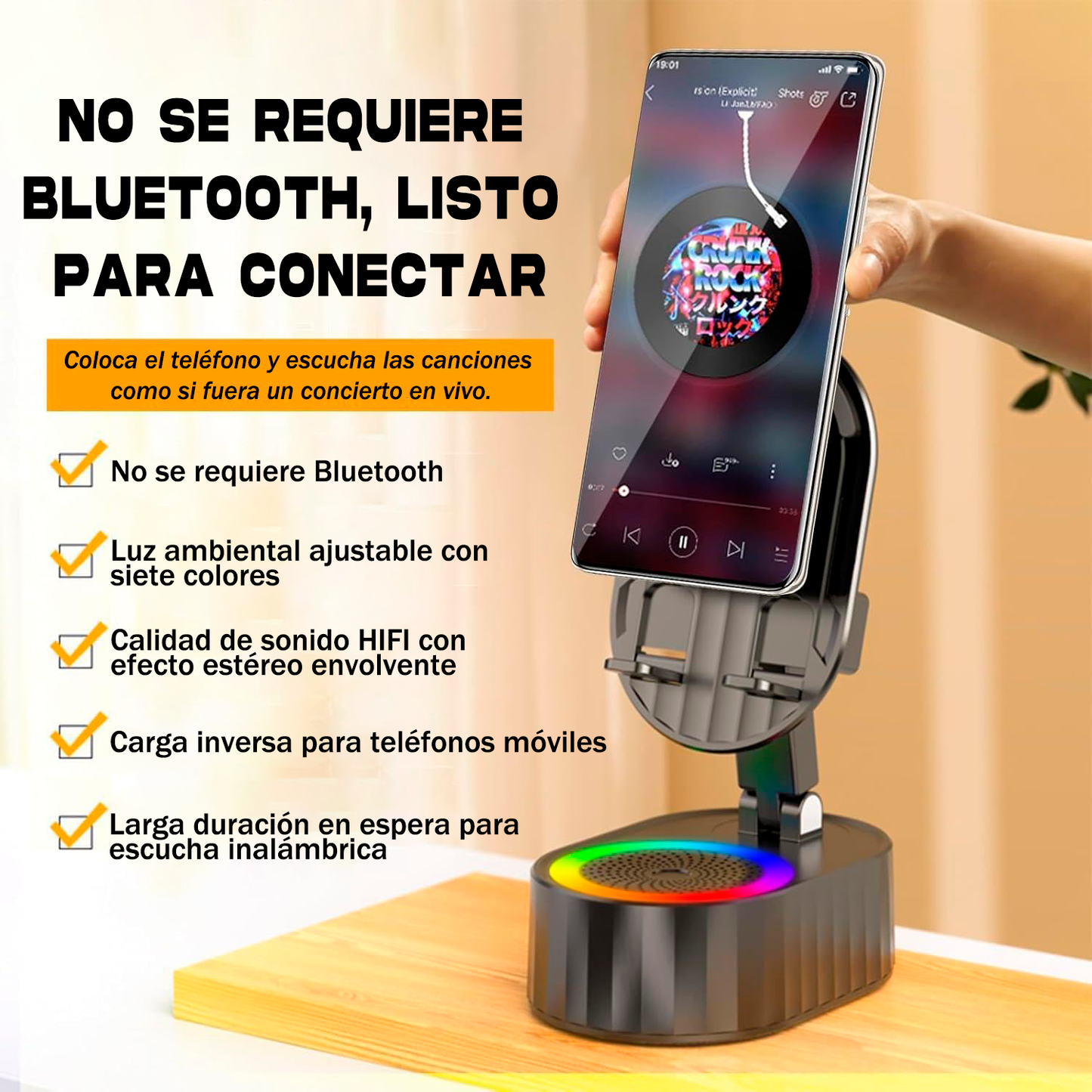 📱 Soporte 5 en 1 con Sensor Inteligente: 🔋Power Bank 🔊 Altavoz ⚡Carga Inalámbrica ➕ Envío Gratis