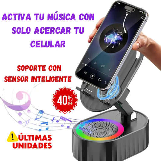 📱 Soporte 5 en 1 con Sensor Inteligente: 🔋Power Bank 🔊 Altavoz ⚡Carga Inalámbrica ➕ Envío Gratis